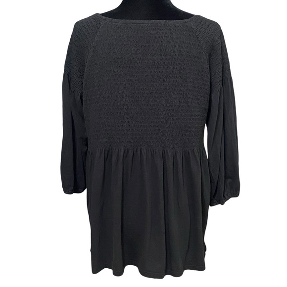 J Jill Black Smocked Peasant Boho Top Medium Cottagecore Blouse - Picture 3 of 7